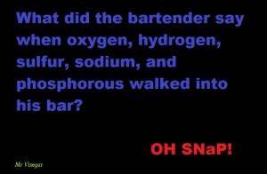 What Did The Bartender Say When Oxygen, Hydrogen, Sulfur, Sodium And Phosphorous Walked Into His Bar?
