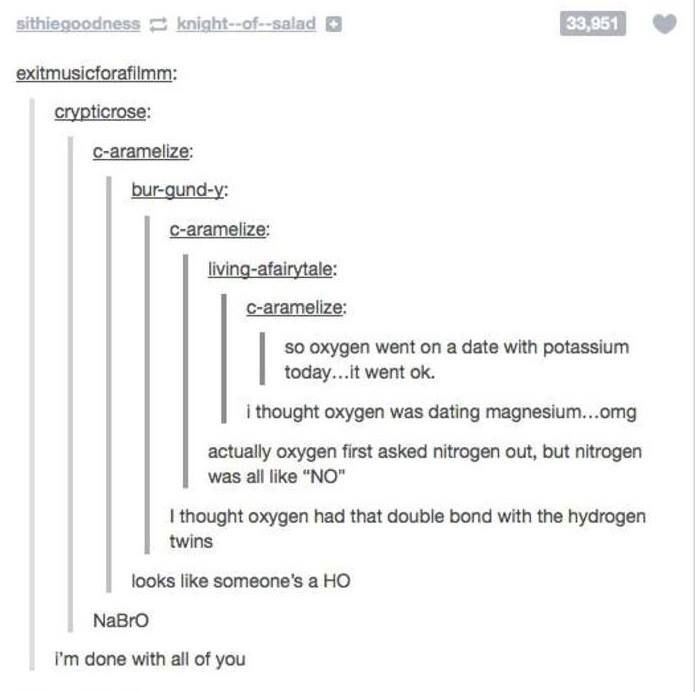 oxygen went out on a date with potassium